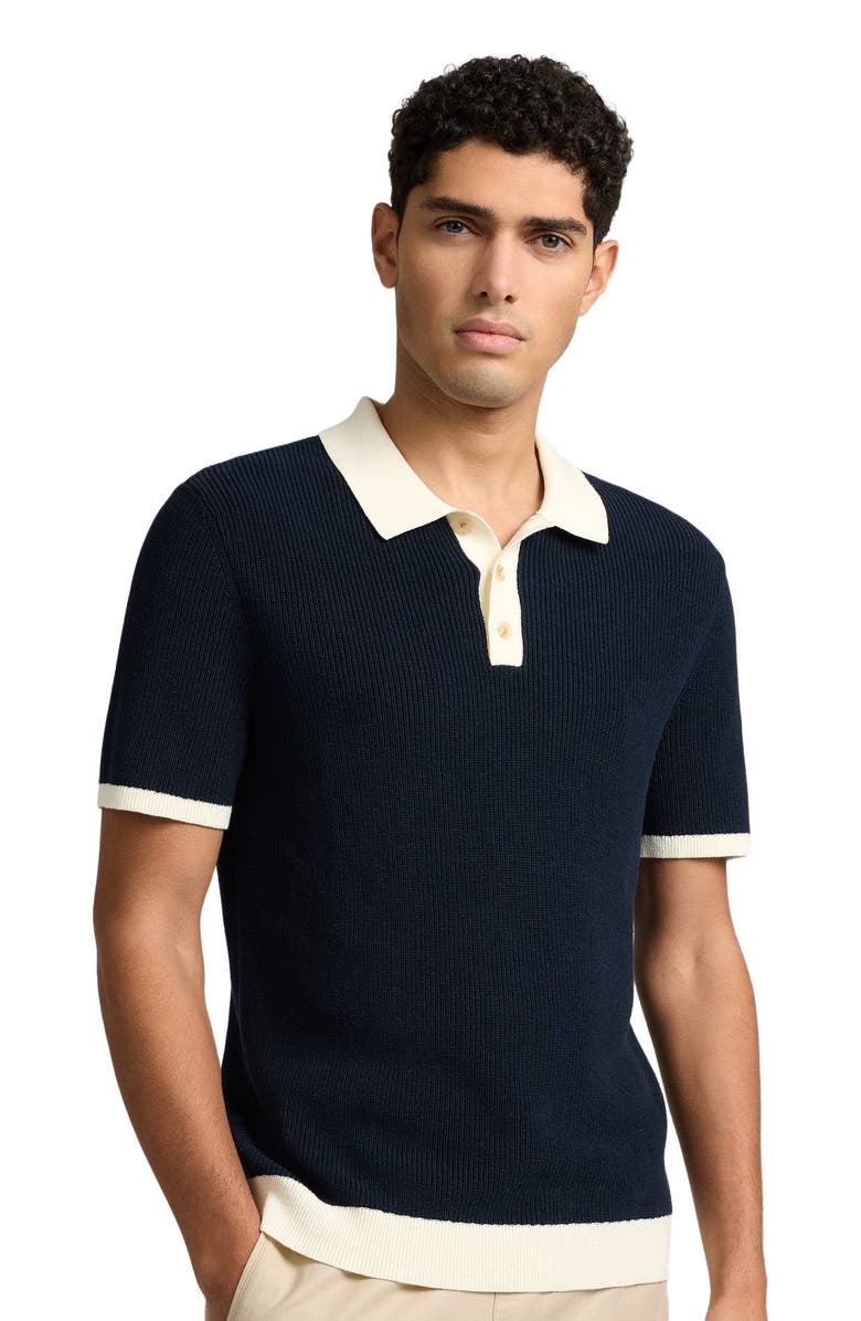 Onia Cotton Linen Knit Polo, Alternate, color, Midnight/Egret