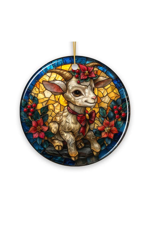 Mountain Goat Stained Glass Style Ornament - Version 2