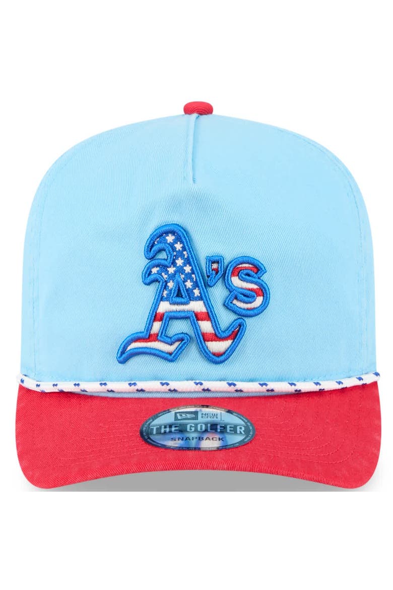 Men's New Era Light Blue/Red Athletics 2025 Fourth of July Golfer Snapback Hat, Alternate, color, Light Blue