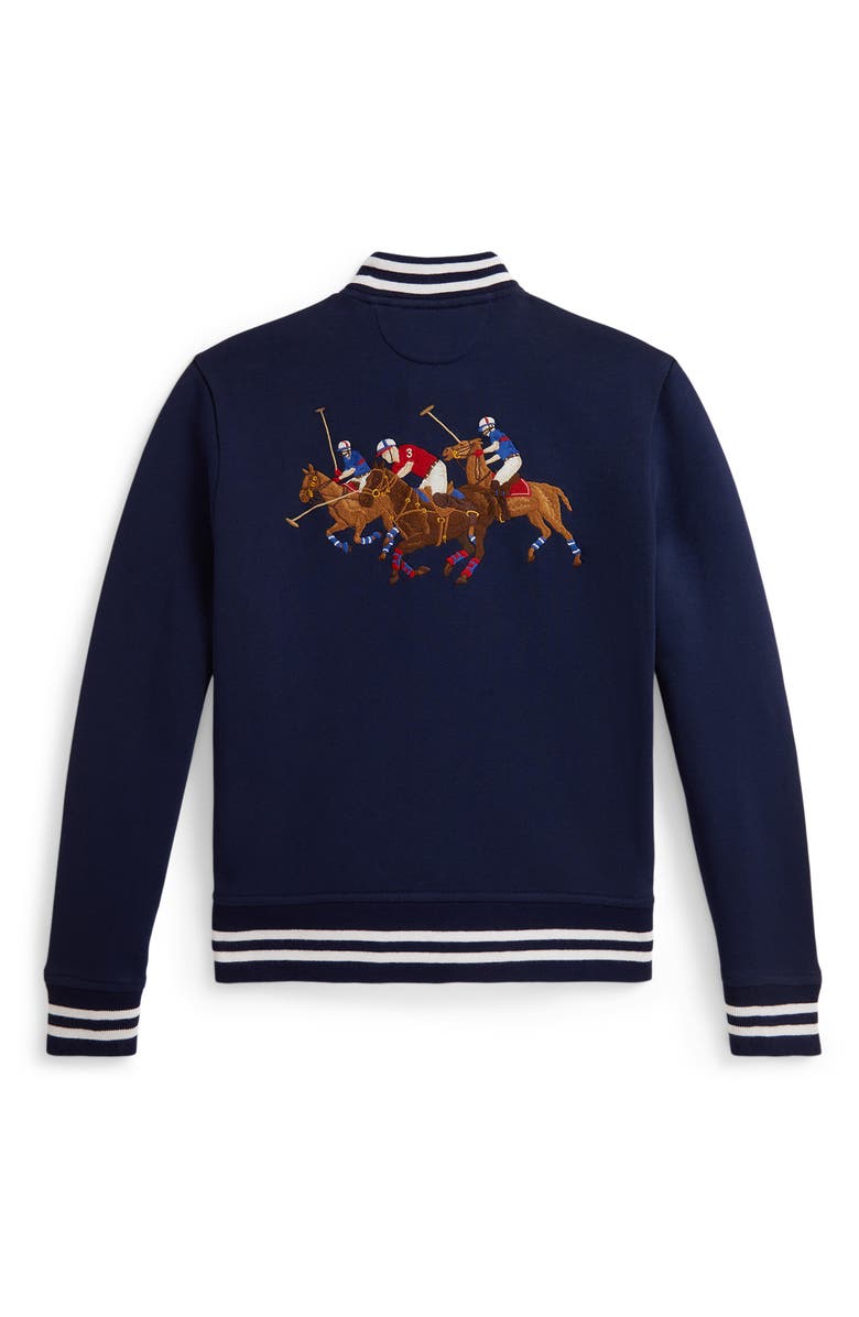 Polo Ralph Lauren Triple-Pony Fleece Baseball Jacket, Alternate, color, Newport Navy