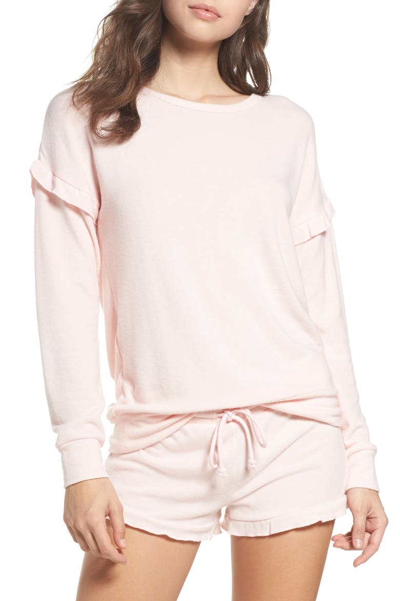 Ruffled Peachy Jersey Crewneck Top, Main, color, BLUSH