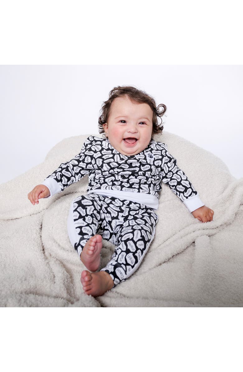 Mixed Up Clothing Baby Crewneck Sweatshirt and Jogger Pants Set, Main, color, Black/White/Hello