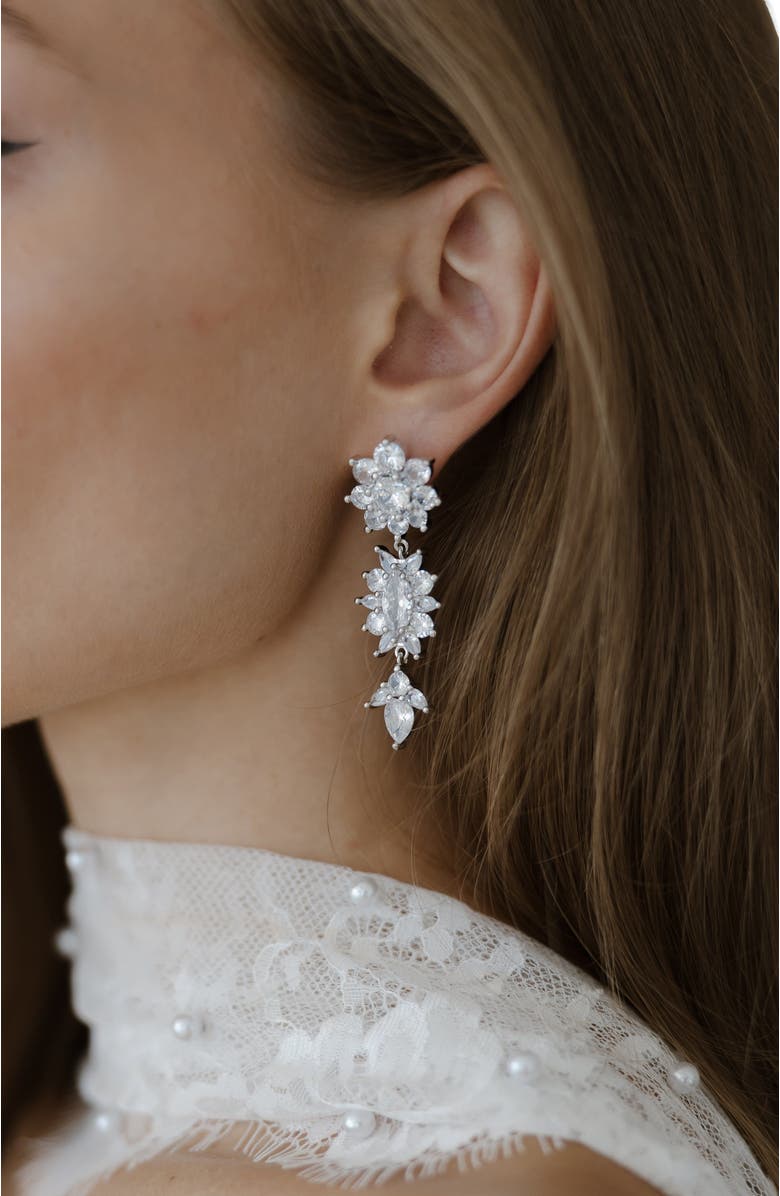 Untamed Petals Keepsake Crystal Drop Earrings, Alternate, color, Silver