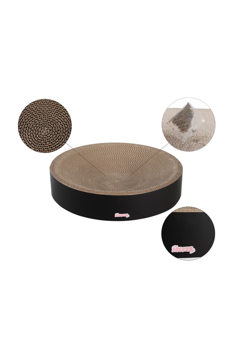 The Licker Store Nelson 20.13" Modern Cardboard Round Bowl Cat Scratcher with Catnip, Alternate, color, Black
