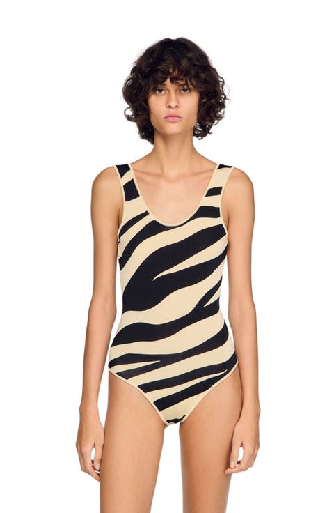 Zebra-print knit bodysuit