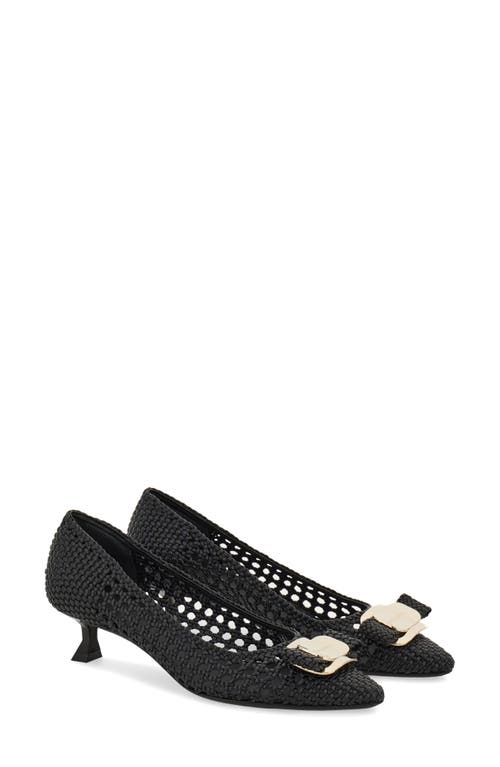 Ferragamo Zelma Bow Woven Pointed Toe Kitten Heel Pump In Nero