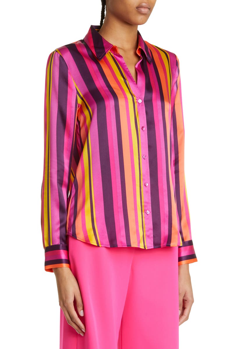 L'AGENCE Hailie Stripe Silk Blouse, Alternate, color, 