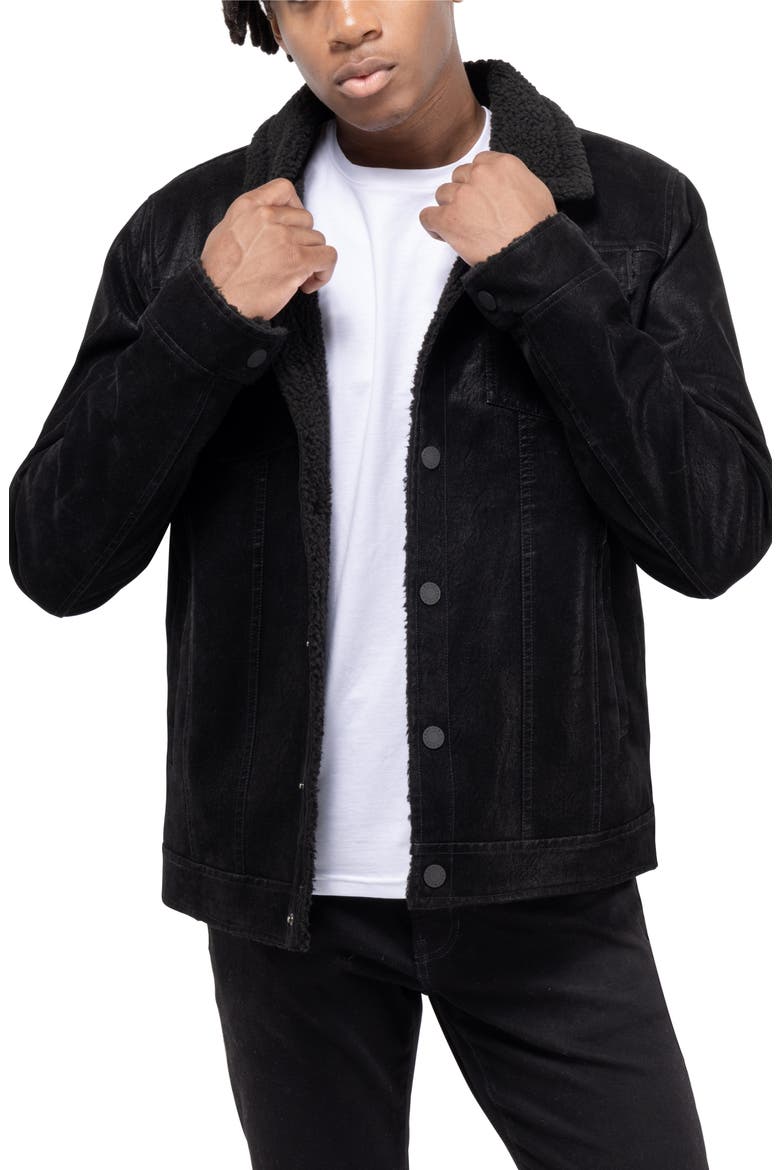 Faux Shearling Lined Trucker Jacket, Alternate, color, BLACK