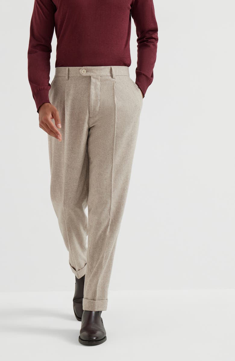 Brunello Cucinelli Leisure fit trousers with pleats, Alternate, color, Beige