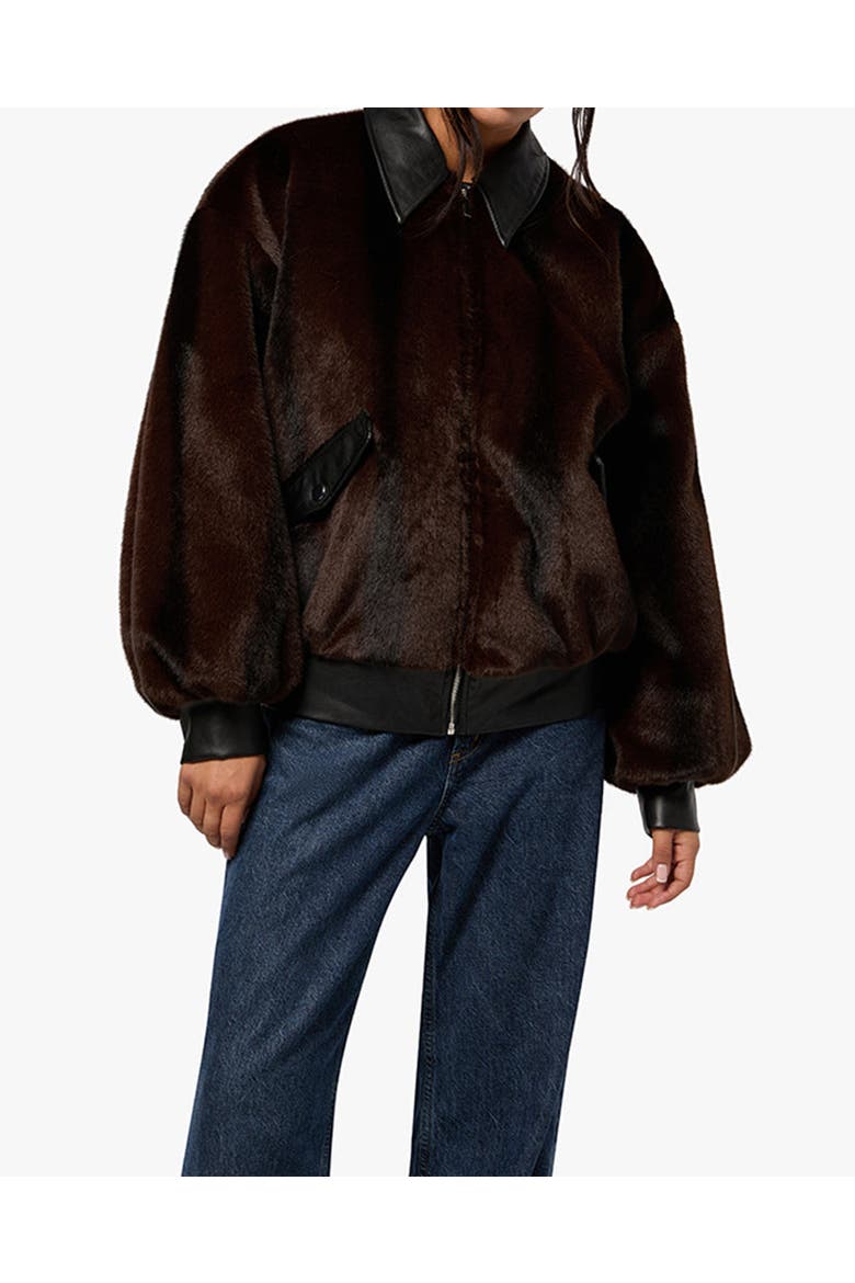 Faux Fur Bomber Jacket, Main, color, BROWN