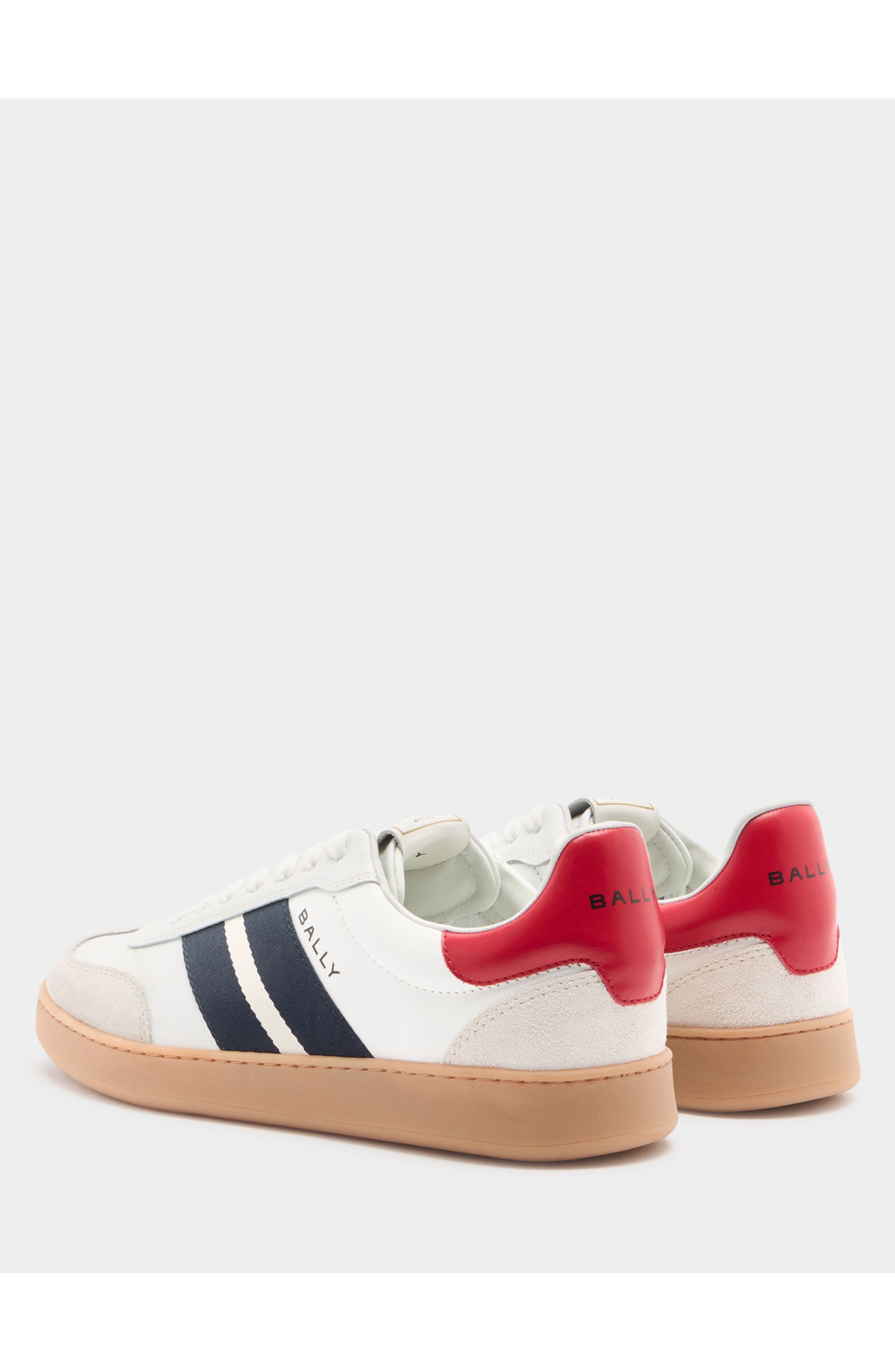 Bally Retro Crest Sneaker in Plain Leather, Alternate, color, White/Swiss Red