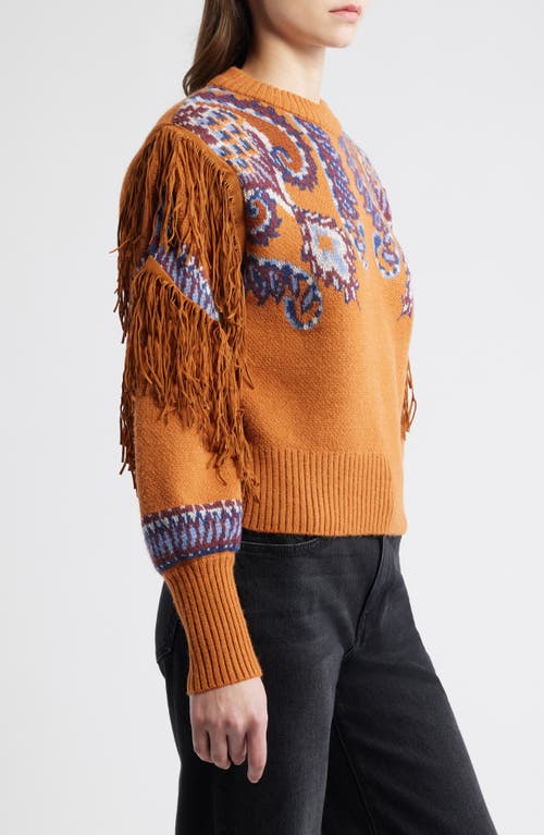 Farm Rio Arabesque Scarf Fringe Knit Sweater In Brown