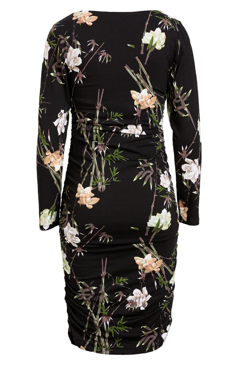 Angel Maternity Print Ruched Long Sleeve Maternity Dress, Alternate, color,