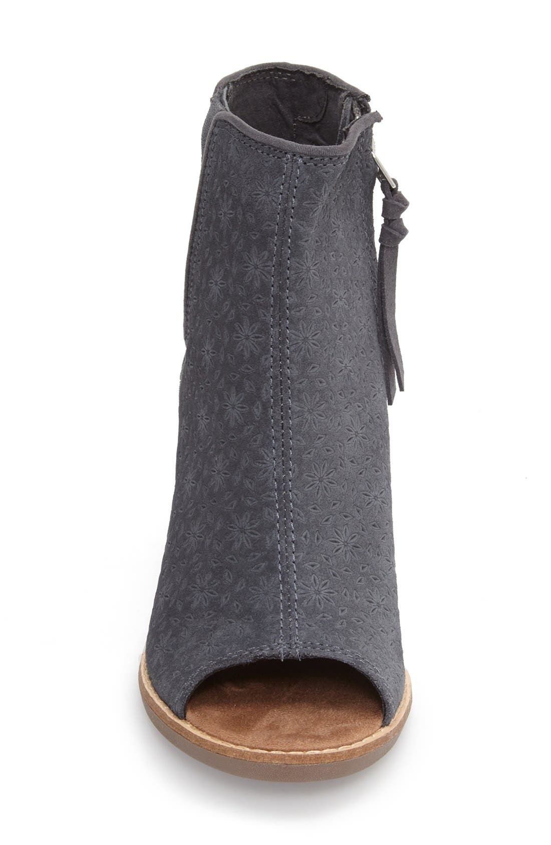 TOMS 'Majorca' Floral Embossed Peep Toe Bootie, Alternate, color, 