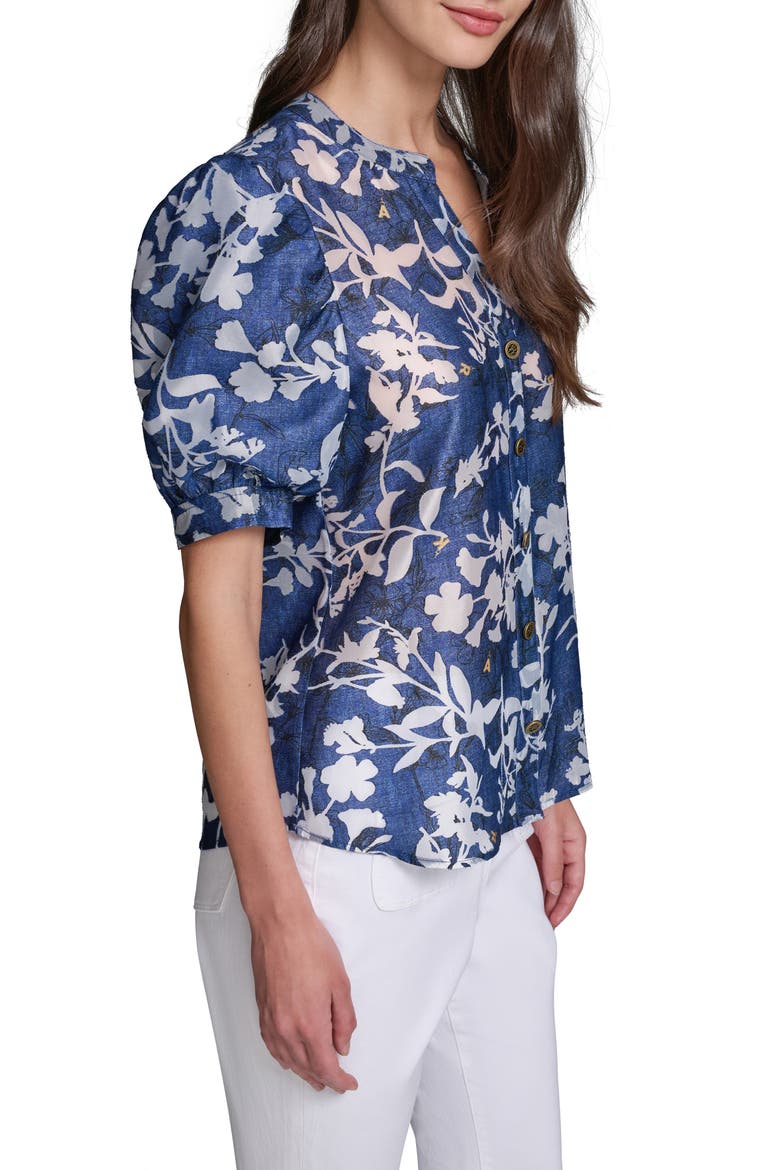 Print Puff Sleeve Shirt, Alternate, color, MIDNIGHT NAVY/ SOFT WHITE