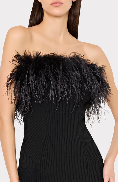 Milly Robena Feather Embellished Ribbed Midi Dress In Black