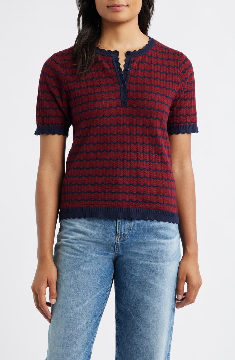 Wit & Wisdom Stripe Knit Top, Main, color, Fired Brick/ Navy