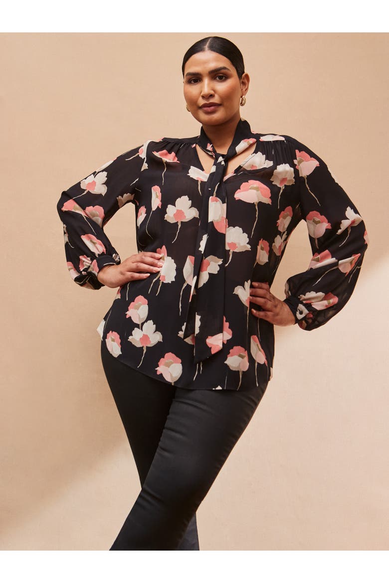 Floral Print High Neck Blouse, Main, color, Black