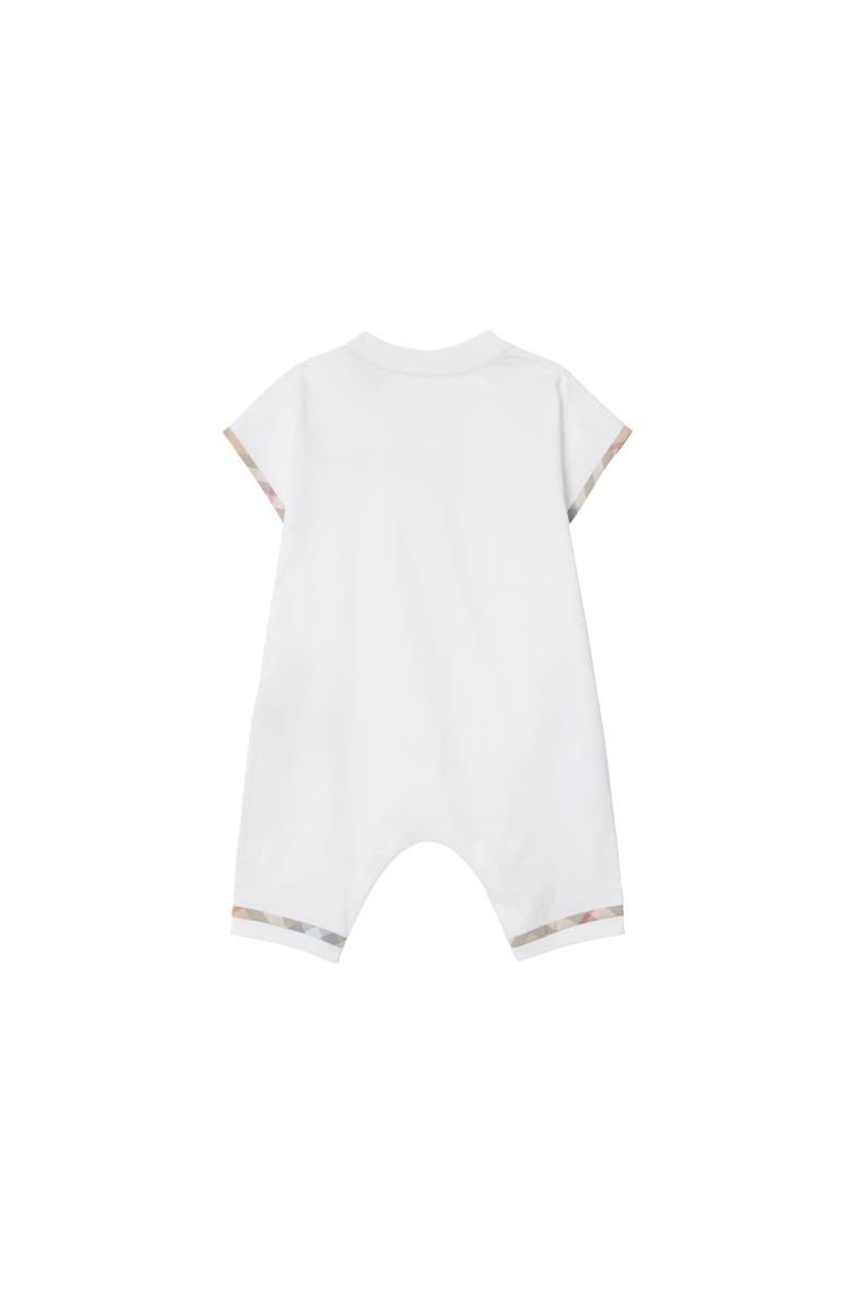 Burberry Check Trim Cotton Playsuit, Alternate, color, 