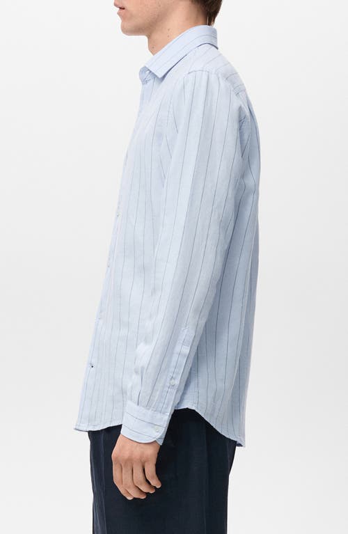 Mango Pinstripe Linen & Cotton Button-up Shirt In Blue