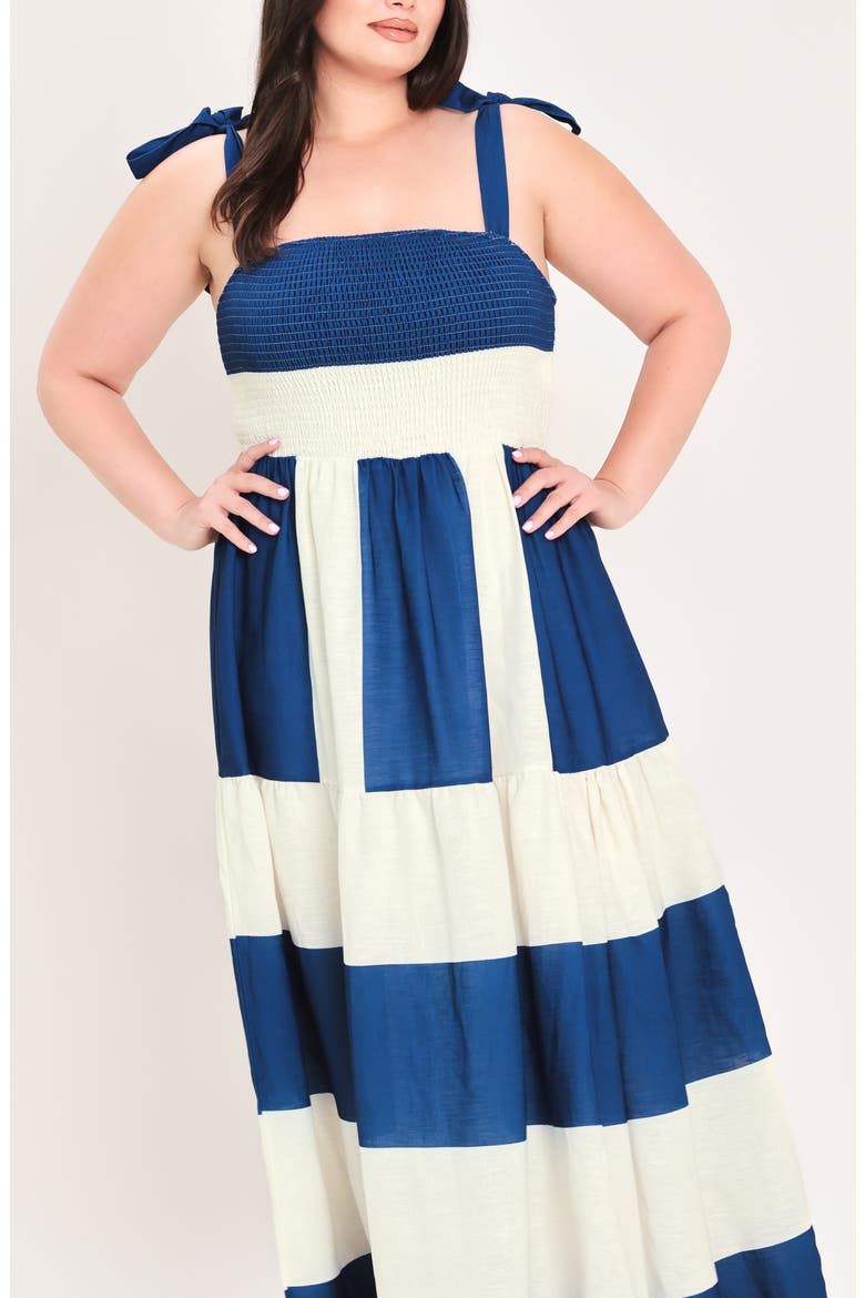 Striped Smocked Tiered Maxi Dress, Alternate, color, OFF WHITE/ BLUE