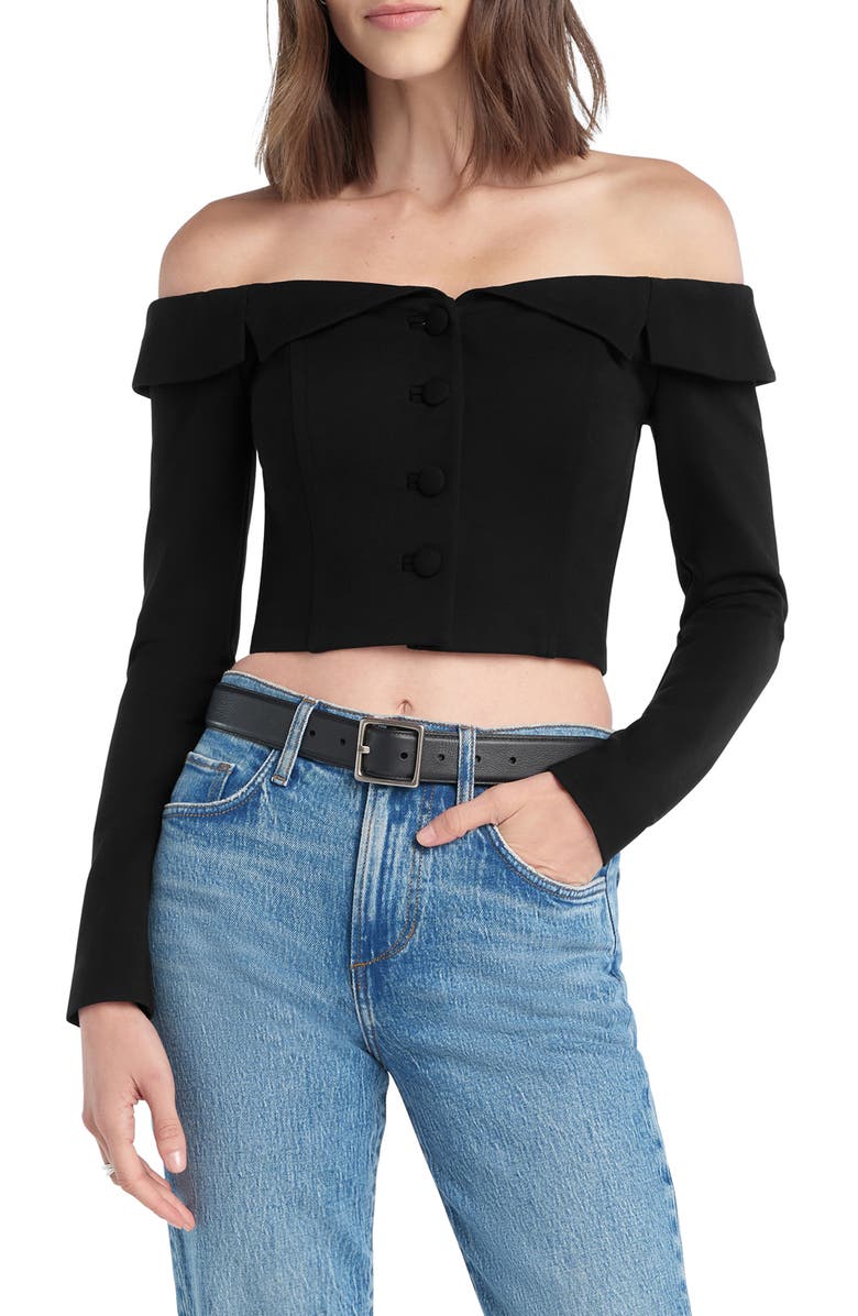 Favorite Daughter The Revenge Off the Shoulder Crop Top, Main, color, Black