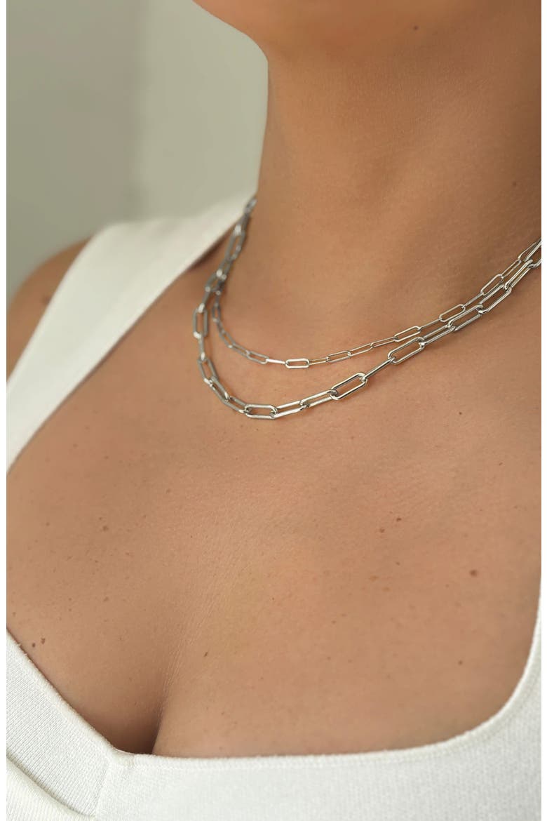 14K Gold Plated 3mm & 4mm Paperclip Chain Necklace Set, Alternate, color, SILVER