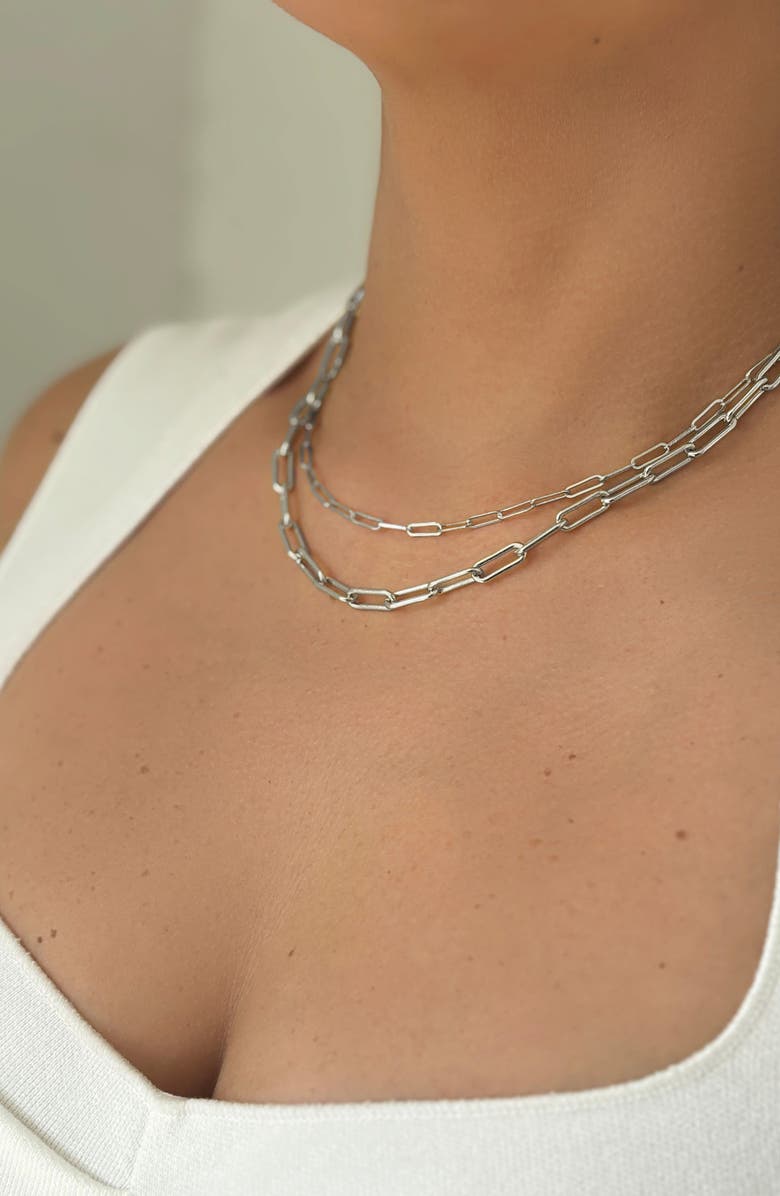 Adornia 14K Gold Plated 3mm & 4mm Paperclip Chain Necklace Set, Alternate, color, Silver