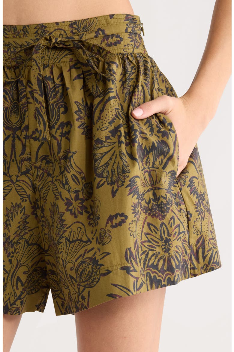 Rowan Tie Waist Shorts, Alternate, color, OLIVE FLORA