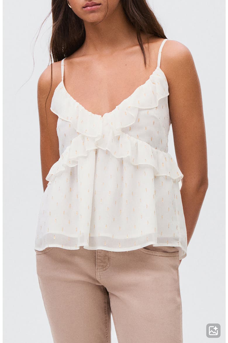 Plumeti Metallic Chiffon Ruffle Tank, Main, color, OFF WHITE