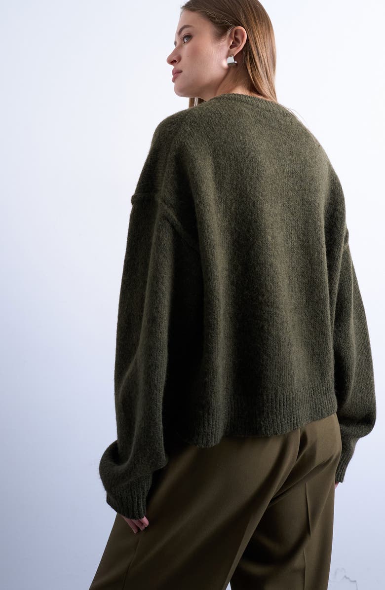 Topshop Exposed Seam Button Front Cardigan, Alternate, color, Dark Khaki