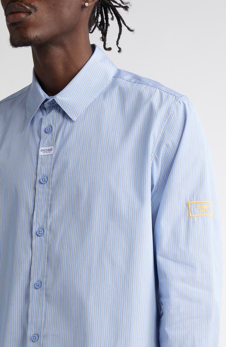 Martine Rose Classic Logo Pinstripe Button-Up Shirt, Alternate, color, Blue-White Stripe