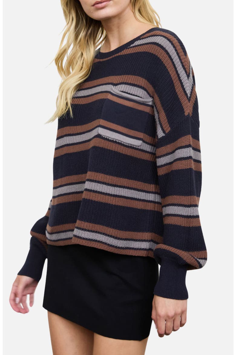 Striped Raw Edge Crewneck Sweater, Alternate, color, NAVY MULTI