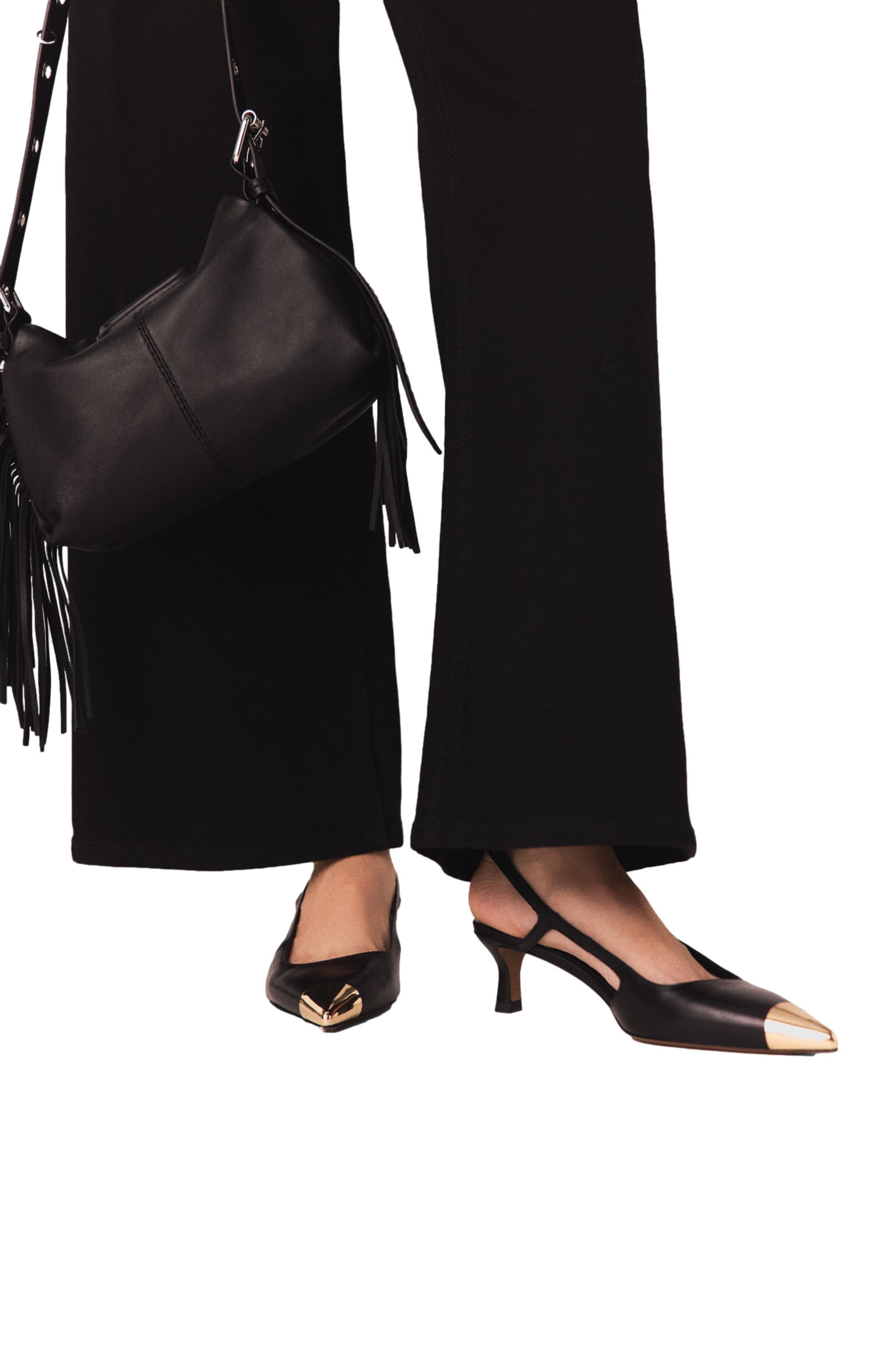 maje Smooth leather slingback pumps, Alternate, color, Black