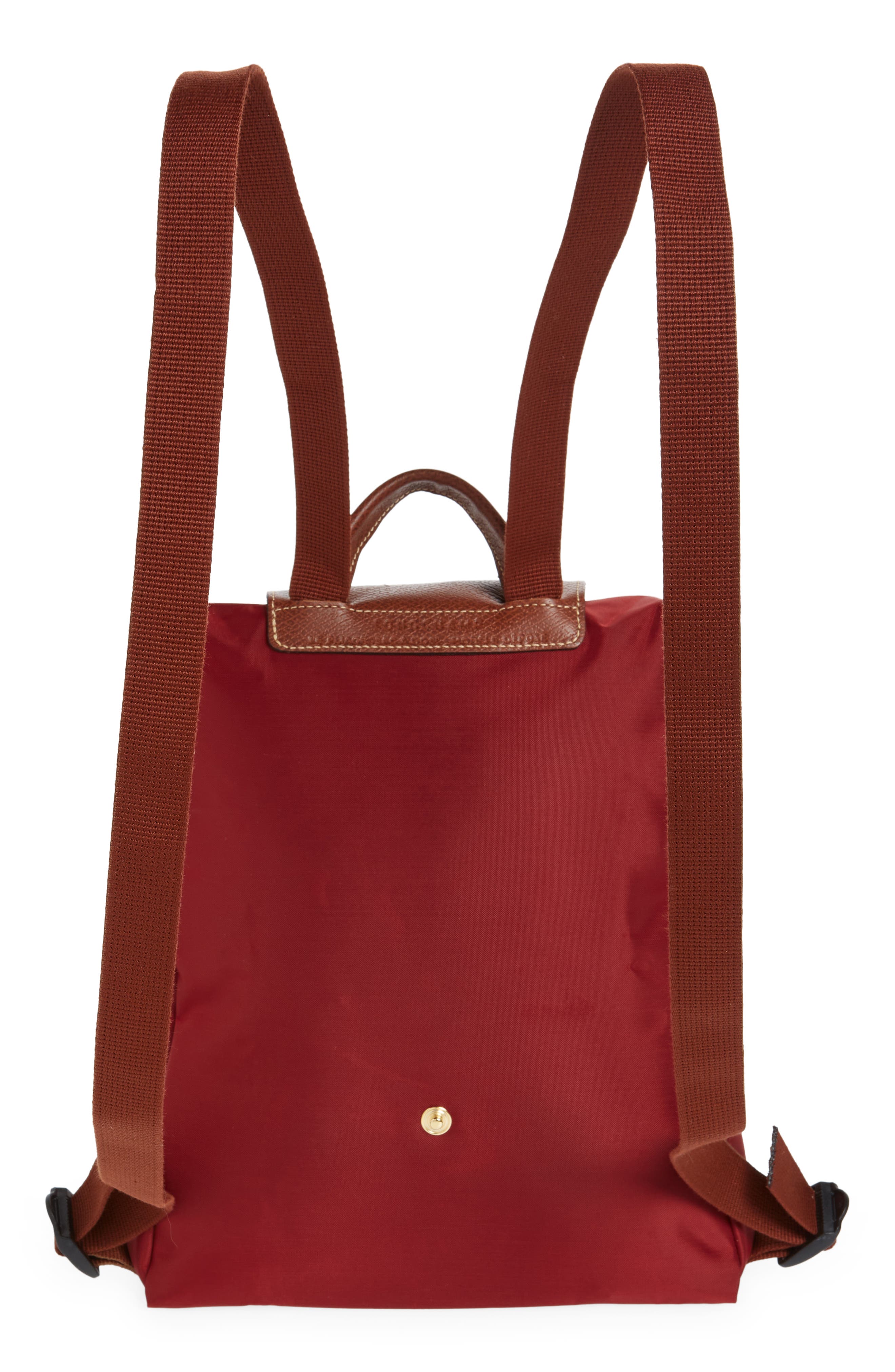 Longchamp Red Nylon Le Pliage Backpack Purse Brown Leather Flap Paris Longchamp Le Pliage Nylon Backpack – Red – | Mercari main image 3