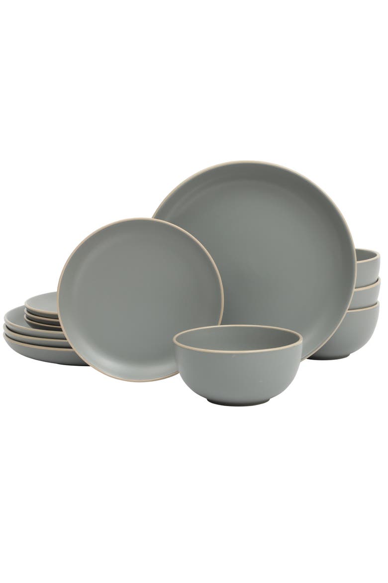 Rockaway 12-Piece Stoneware Dinnerware Set, Main, color, Matte Grey