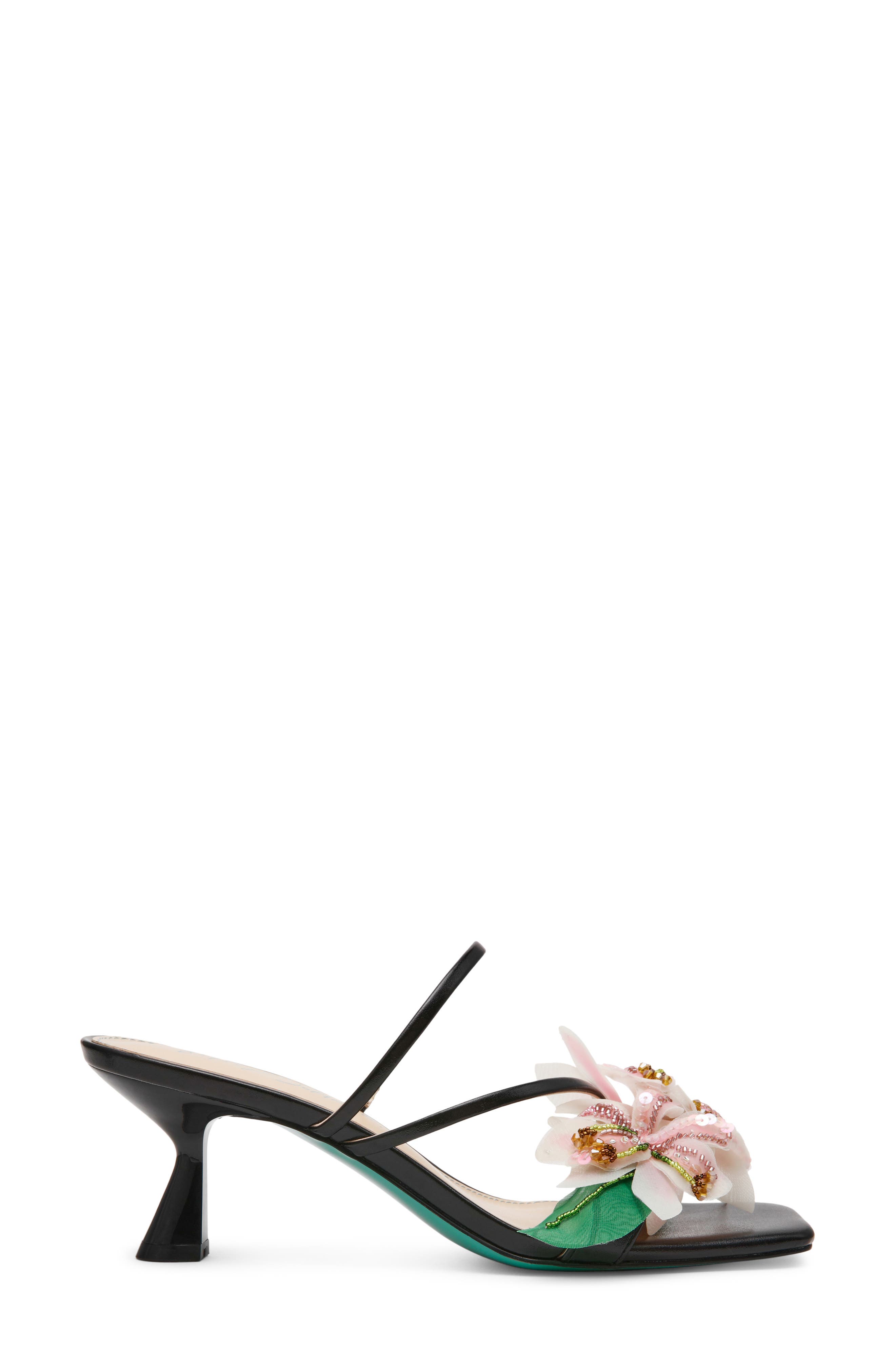 Betsey Johnson Wells Beaded Flower Sandal, Alternate, color, Black