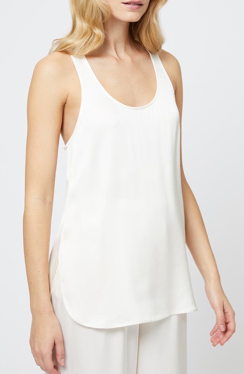 French Connection Ennis Satin Racerback Tank, Alternate, color, Porcelain Cream