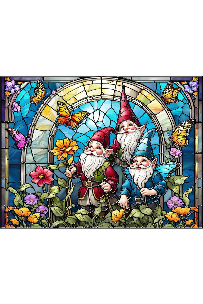 Stained Glass Gnomes 300 piece Jigsaw Puzzle for Adults, Alternate, color, Multicolor