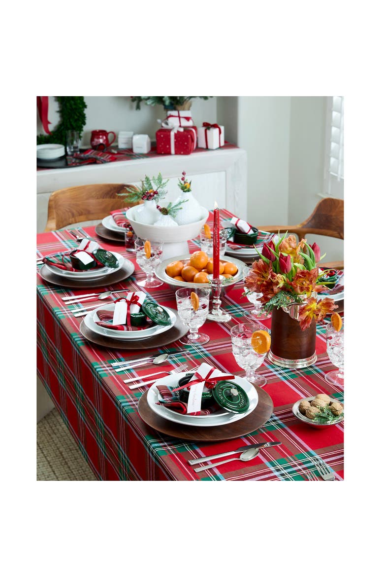 Linen Tablecloth - Madras Holiday Plaid, Alternate, color, Red