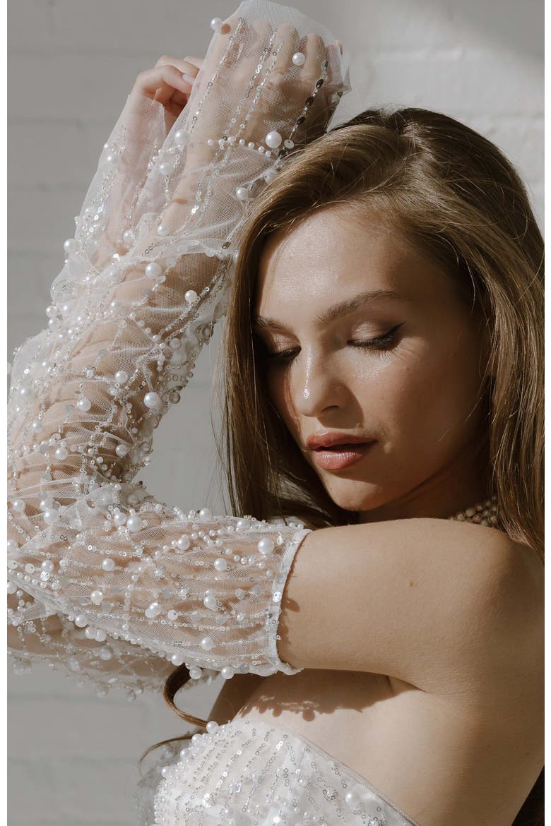 Siena Sequin Gloves, Alternate, color, Ivory