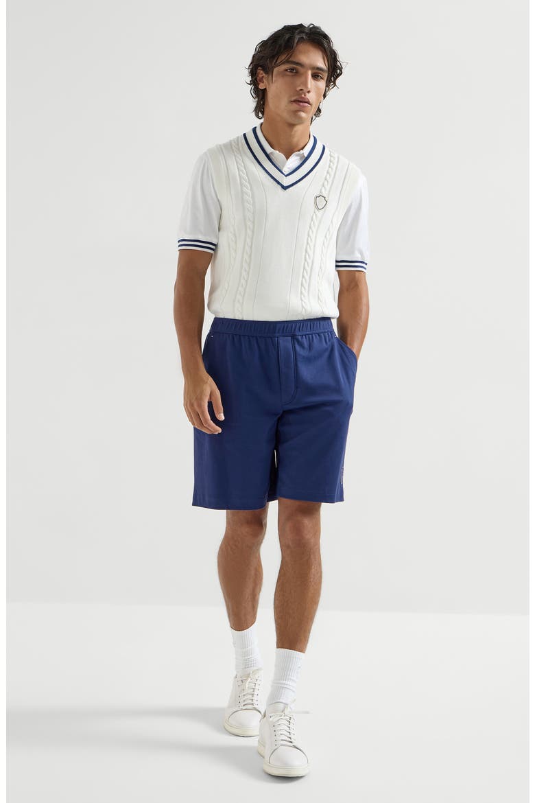Cotton interlock shorts with logo, Alternate, color, Avio Blue