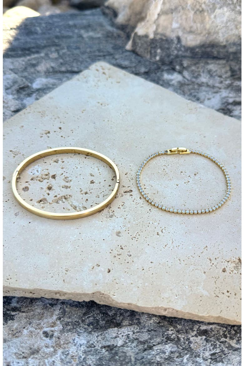 Set of 2 Cuff & Tennis Bracelets, Alternate, color, GOLD