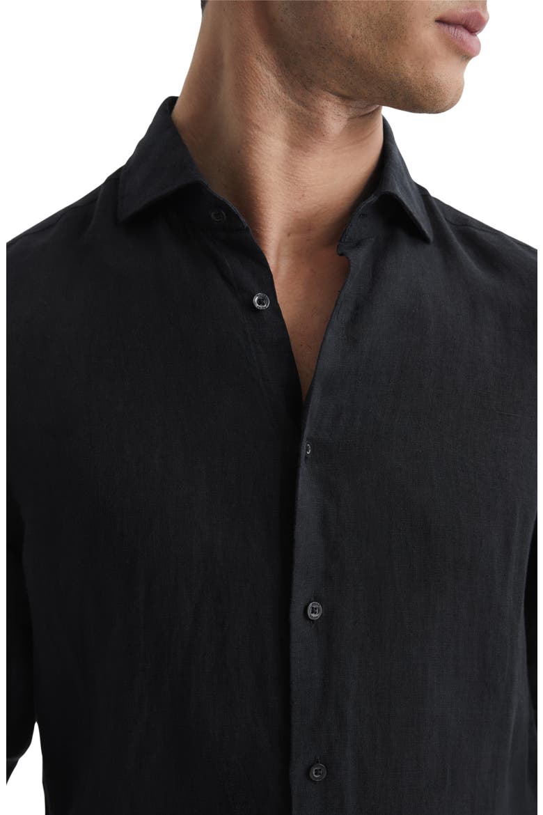 Ruban Linen Button-Up Shirt, Alternate, color, BLACK