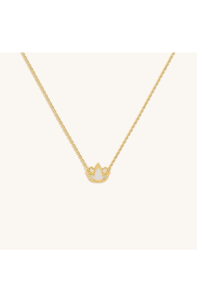 Karma and Luck Centered Mindset Lotus Mother of Pearl Necklace, Main, color, Gold
