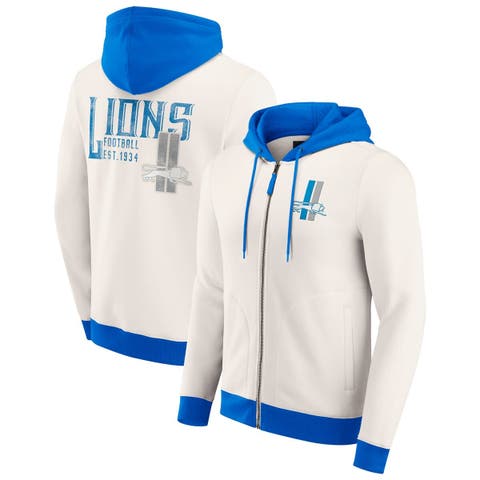 Men's Darius Rucker Collection by Fanatics Cream Detroit Lions Distressed Graphics Full-Zip Hoodie