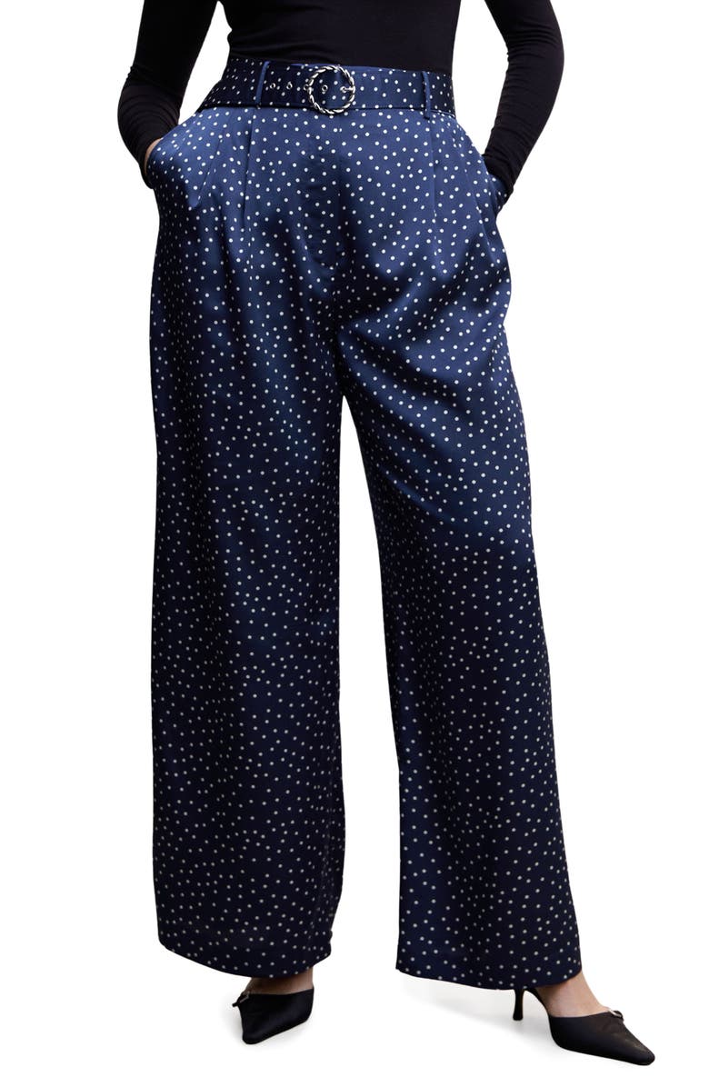 MANGO Belted Polka Dot High Waist Palazzo Pants, Alternate, color, 