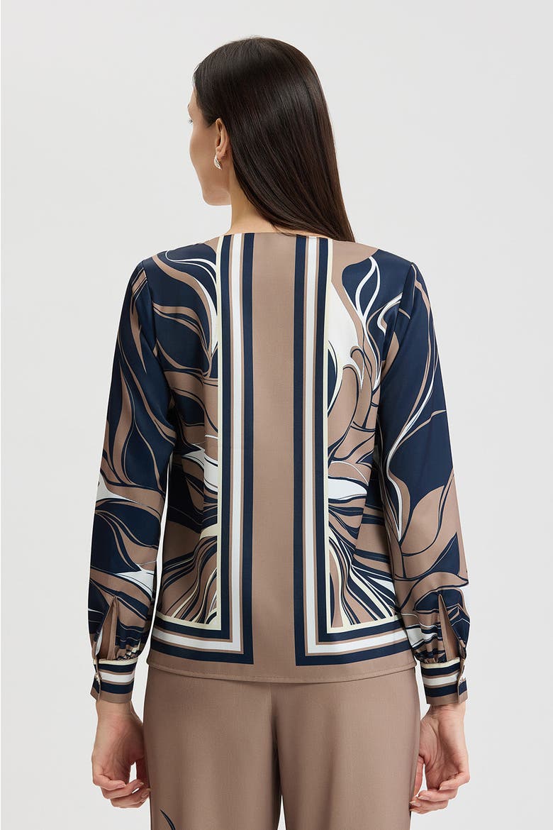 Floral Abstract Crepe de Chine Blouse, Alternate, color, Warm Taupe/Indigo/Ivory