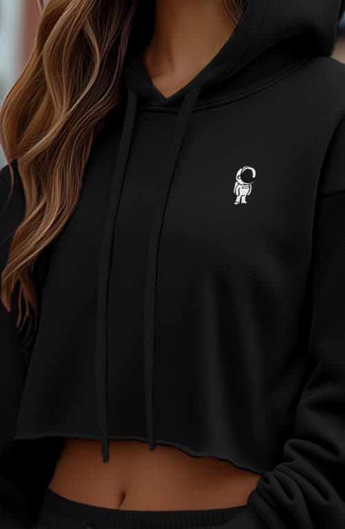 Dalix Astronautt Cropped Fleece Hoodie In Black