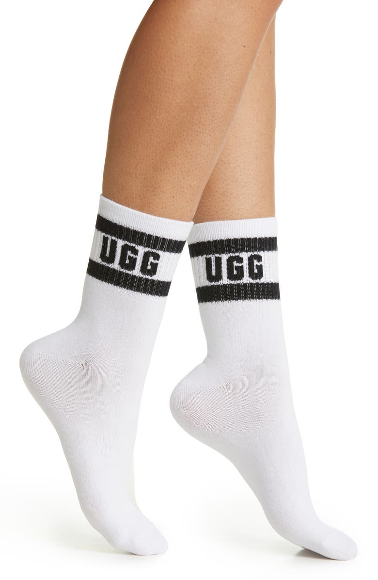 UGG<sup>®</sup> Dierson Logo Quarter Socks, Main, color, White / Black